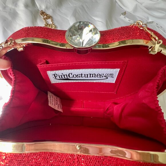 Red Sequins Apple Design Women's Gold Shoulder Clutch Bag Snow White Costume - Picture 5 of 14